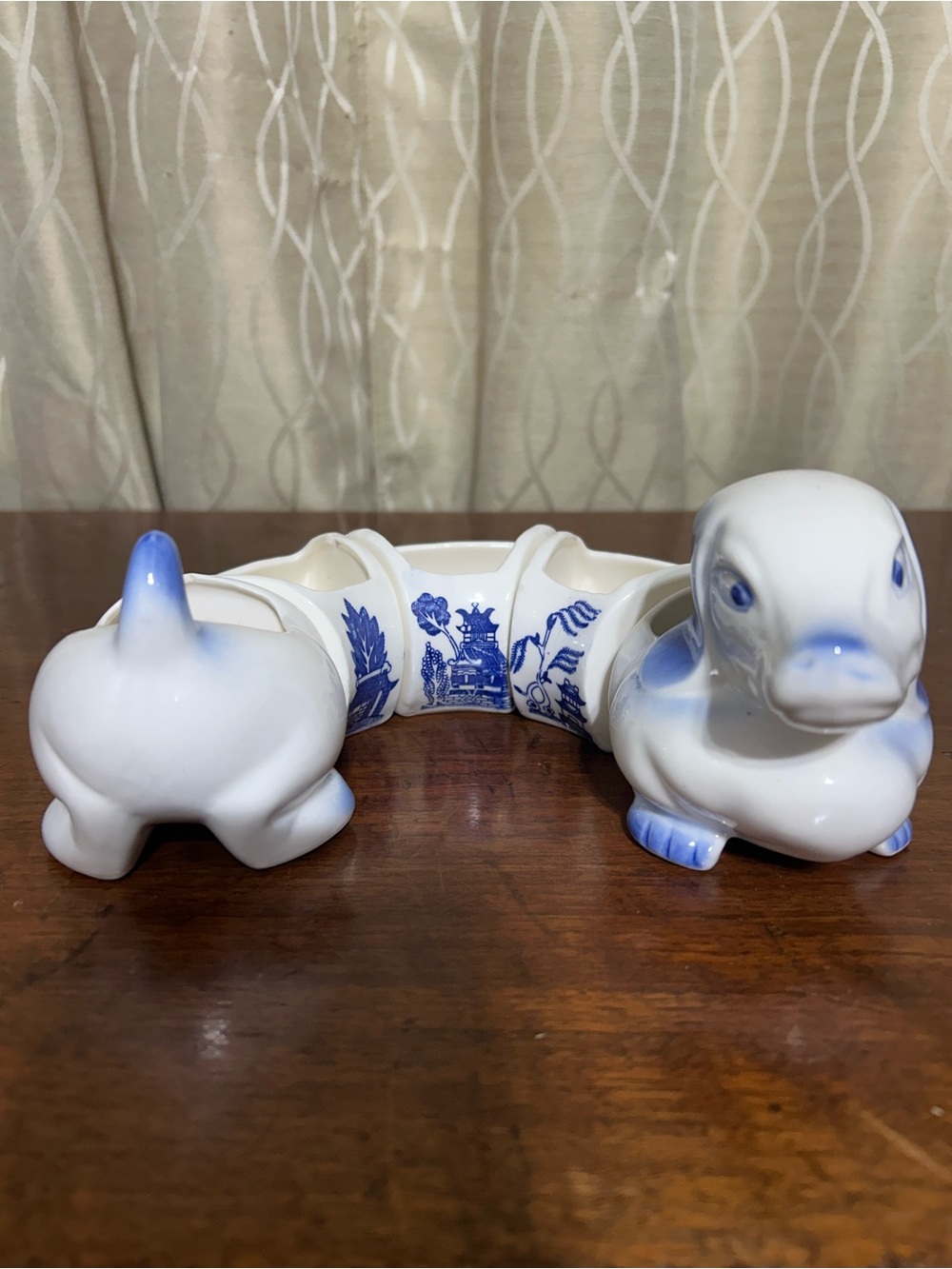 VTG Blue/White Ceramic Dachshund Planter / candy dish- Decorative Home Accent